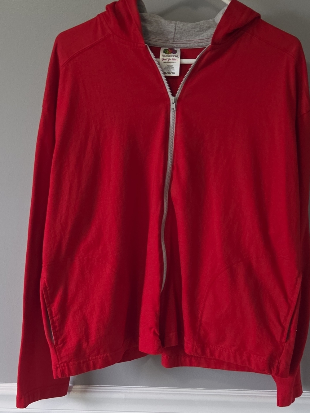 Fruit of the Loom Bright Red Hooded Zip Jacket With Pockets Cotton XL